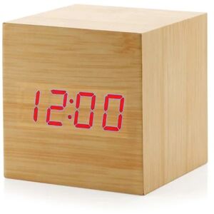 LOST MYSELF Digitalt vækkeur, Mini Modern Wooden LED Light Cube Desktop-vækkeur, viser tid og temperatur for børn, soveværelser, hjem, sovesale, rejser