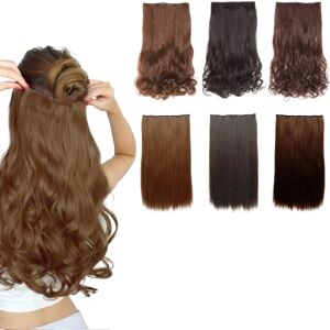 Clip-on Hair Extensions - Krøllet og glat hår - 70 cm - Vælg farve! LightBrown Rakt - Ljusbrun