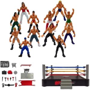 Wwe Mini Wrestling Figur Legesæt, Wrestler Warriors Legetøj med Firkantet Ring & Tilbehør, Sjov Miniature Fighting Action Figurer Gave Høj kvalitet