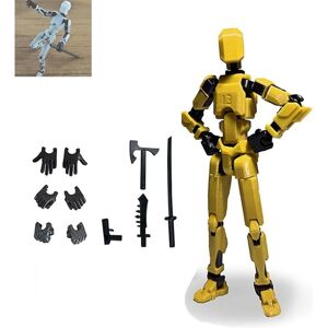 HKWWW T13 Action Figur, Titan 13 Action Figur med 4 typer våben og 3 typer hænder, 3D-printet multi-leddet bevægelig T13 Action Figur[HK] Yellow black