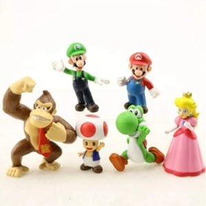 6 st/ sæt Super Mario Action Mini Figur Yoshi Peach Princess Luigi Toad