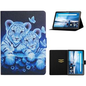 Generic Lenovo Tab M10 Vibrant Mønster Læder Flip Etui - To Tigre White