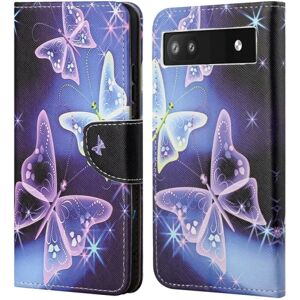 Generic Wonderland Google Pixel 6a Flip Etui - Sparkling Sommerfugle Purple