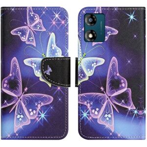 Generic Wonderland Motorola Moto E13 Flip Etui - Sparkling Sommerfugle Purple