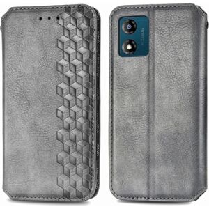 Generic Læder Etui med A Stilfuldt Rhombus Tryk til Motorola Moto E13 - Silver grey