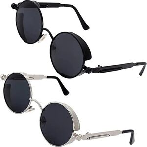 Retro Round Circle Polarized Steampunk Solbriller Herre Dame Uv400 beskyttelse Black and gray