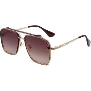 YIXI Square Aviator Gradient Solbriller UV400 Double Bridge Retro Metal Stel (Guld/Brun)