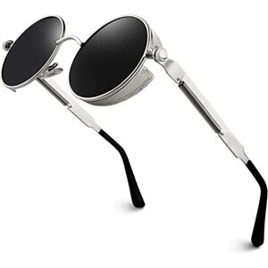 OCEAN Vintage sølvgrå runde polariserede steampunk solbriller til mænd
