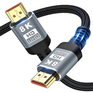 HDMI-kompatible kabler 2.1 48 Gbps 8K Ultra High Speed ​​​​flettet kabel, 4K @ 120Hz, 8K @ 60Hz, HDCP 2.2 & 2.3, HDR 10 2M