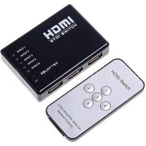 Tech of sweden HDMI-switch med fjernbetjening 5-vejs med IR-øje Black