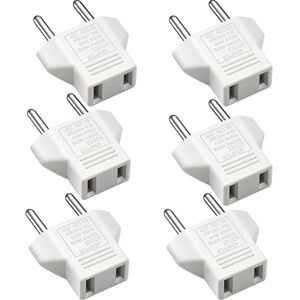 Hvid USA til EU Adapter [6 Pack] 2 Pin CN Kina USA Amerika til 2 Pin EU Frankrig Tyskland Spanien Egypten og mere- Perfet