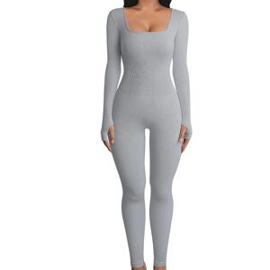 Yoga fitness jumpsuit med gevind med firkantet hals Light grey S