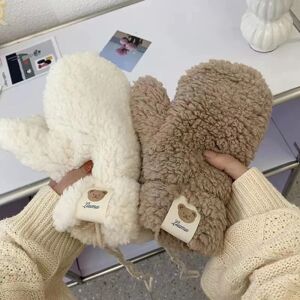 Cute Bear Bløde plyshandsker Anime Kvinder Vinter Varm Tykke Fingerløse vanter white one size