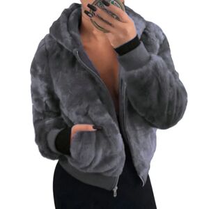 Sexy Dance Dame-hættetrøje Fleece-frakke Fluffy, varm hættejakke Dark gray,M