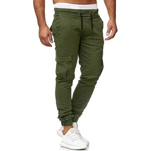 Mænd snøre Cargo Combat Bukser Fritidsarbejde Sport Slim Fit Multilommer Jogging Manchet Bukser Army Green L