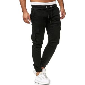 Mænd snøre Cargo Combat Bukser Fritidsarbejde Sport Slim Fit Multilommer Jogging Manchet Bukser Black L