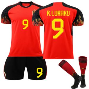 Goodies Qatar 2022 VM Belgien Hjem R Lukaku #9 Trøje Herre fodbold T-shirts Trøjesæt Børn Unge Kids 26(140-150cm)