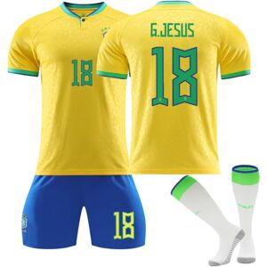 Goodies Qatar 2022 VM Brasilien Hjem Gabriel Jesus #18 Trøje Samba Herre fodbold T-shirts Trøjesæt Børn Unge Kids 26(140-150cm)