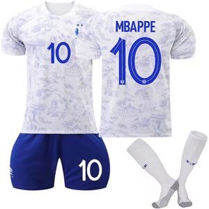 Goodies Frankrig Udebanetrøje 2022/23 VM Mbappe #10 Fodboldtrøje T-shirt shorts sæt Fodbold 3-delt sæt til børn Voksne Adult M（170-175cm）