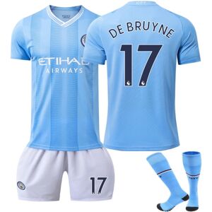 23-24 Manchester City hjemme fodbolddragt til voksne børn med sokker nr. 17 De Bruyne No. 17 De Bruyne S