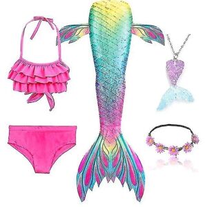 5 stk/sæt Piger Havfrue Hale Badedragt Børn Havfrue Ariel Cosplay Kostume Fantasy Beach Bikini - Perfet Set 2 150