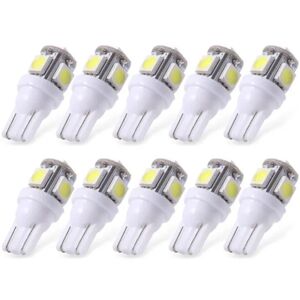 T10 w5w Led med 5 stk 5050SMD 6000k Chip 12v DC 10-Pack Hvid white