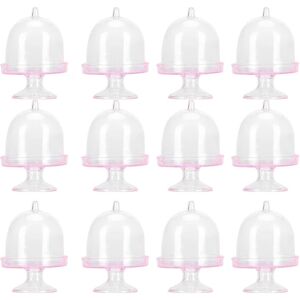 LD 12 sæt Mini Candy Box Kage Stand Cupcake Candy Display Tallerken med Låg Party Supplies Pink