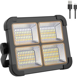 Genopladeligt LED-projektør, 80W byggepladslampe, bærbart arbejdslys 200 lysdioder/solpanel/4 lystilstande/6000mAh eksternt batteri, I