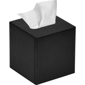 Tissue Box Cover Firkantet PU læder Ansigts Tissue Box Holder til Kommode Badeværelsesindretning (sort)