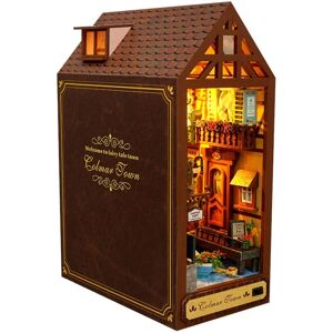 Miniature dukkehussæt, gør-det-selv 3d træpuslespil bogstøtte til bogreolindsatsindretning med led lys, sæt Håndværk til teenagere Voksen