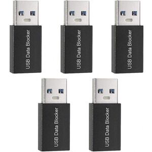 5 stk Usb Data Blocker, kun opladning USB Blocker Adapter til blokering af datasynkronisering, Beskyttelse mod Juice Jacking Black