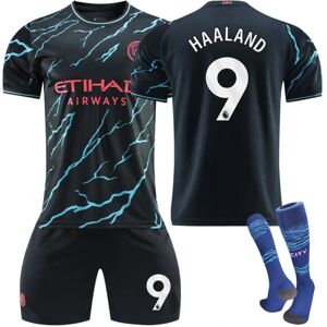 REDGO 23-24 Manchester City udebane fodboldtrøje sæt Haaland nummer 9 no.9 with socks 26(140-150cm)