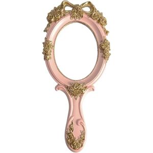 Vintage håndspejl med håndtag - Cute Princess Pink Rose Cosmetic Han pink