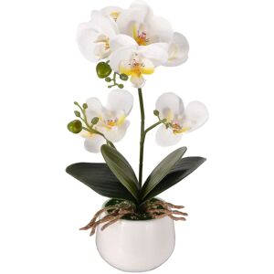 Kunstig orkidé i potte Kunstig Phalaenopsis Plastic Bonsai Deco Orkidé Til hjemmekontoret Soveværelsesdekoration, 32x18x5,5 cm, Hvid