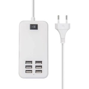 Strømforsynet USB-hub, 6-ports USB-strømskinne-hub i aluminium med ekstern