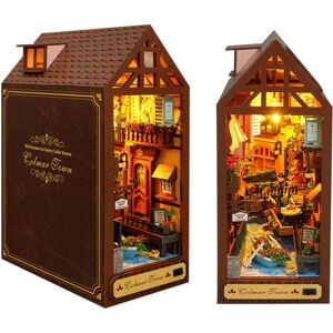DIY Book Nook Model Kit, Indsæt bogstøtter, DIY trædukkehus, miniature dukkehussæt med møbler, fødselsdags- og julegaver (Ville de Colmar)