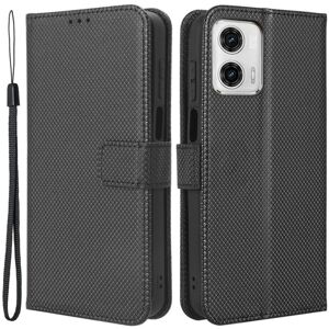 SKALO Motorola Moto G73 5G Premium Mini Rhombus Wallet Flip Cove Black