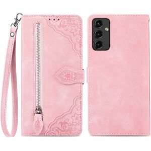 SKALO Samsung A14 4G/5G Big Wallet Flower Pungetaske - Pink Pink