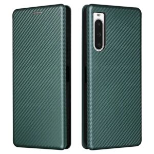 SKALO Sony Xperia 10 V Carbon Fiber Pungetui - Grøn Green