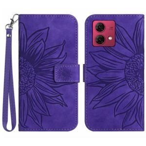 SKALO Motorola Edge 40 Neo 5G Flower PU læderpung med prægning - Dark purple