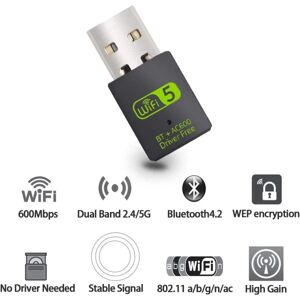 Usb Wifi Bluetooth Adapter, til pc/laptop/desktop