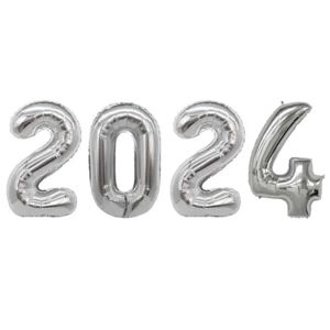 Megabilligt 2024 Digit balloner til nytår 102 cm stort sølv sølv