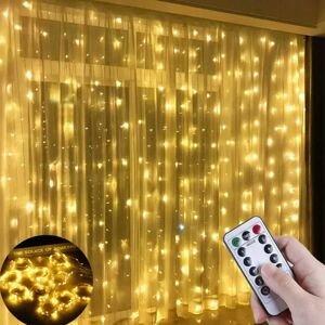 Megabilligt LED -gardin USB Light Loop med fjernbetjening 3m varm hvid gul