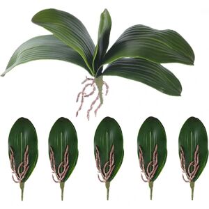 5-Pak Phalaenopsis Orkideer Blade Kunstige Ægte Look Rødder Berøringsplanter Grønne kunstige blade Arrangement - Perfet