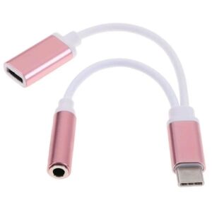 Teknikproffset Dual Adapter USB-C til 3,5 mm jack og opladning, Rosa