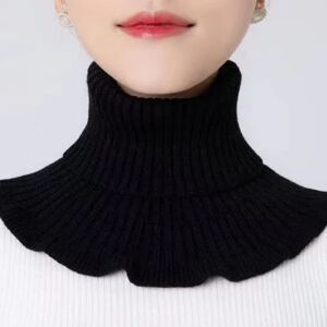 Kvinders falsk krave Aftageligt halvt tørklæde Cervical Support Bana strikket uld Højhalset All-Matching Neck Pullover Black