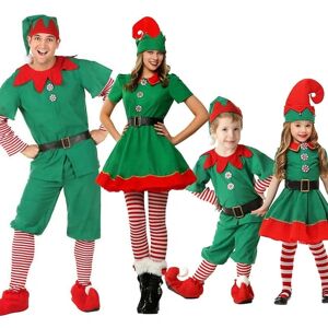 HKWWW Jul Familie Matchende tøj Dreng Pige Elf Xmas Tøj Sæt Voksen Grøn Rød Festoverdele Bukser Hat Bælte Outfit Cosplay kostume[HK] Adult Size 160 ER43B0