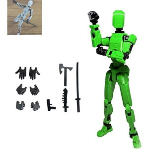 HKWWW T13 Action Figur, Titan 13 Action Figur med 4 typer våben og 3 typer hænder, 3D-printet multi-leddet bevægelig T13 Action Figur[HK] Green black