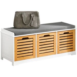 SoBuy Skobænk med hynde og 3 store skuffer FSR23-WN Wood Bench with 3 baskets