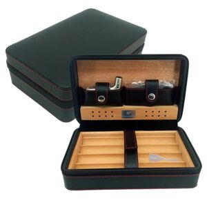 Læder Travel Cigar Humidor Case, Transportabel Cedertræ med